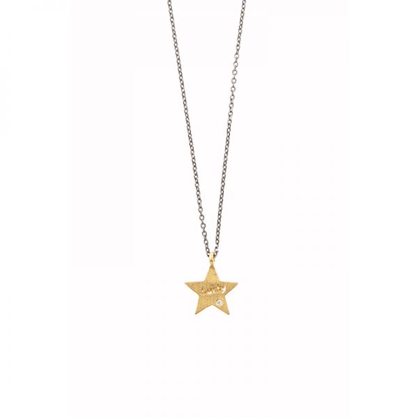 Lucky Star - A short necklace with a 14k gold star and a white zircon on it. Wear it and feel lucky!

Material: 14k gold with a zircon and a silver oxidized chain