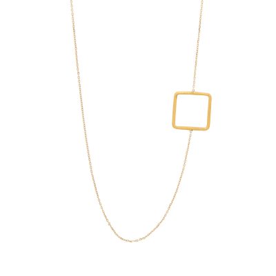 Sideways Necklace - A geometrical necklace made of 14K gold with details on the side that give it an even more impressive look. The oxidized chain made of silver 925 bring to it the perfect amount of contract and make it wearable to any occasion. Feel free to combine it with shorter or longer necklaces from our colleciton, such as Daisie, Cube, Gold Pearl or even Iokasti. With minimalistic mood and a simple design, it is a jewelry piece that will surely become one of your favorites for your everyday looks.